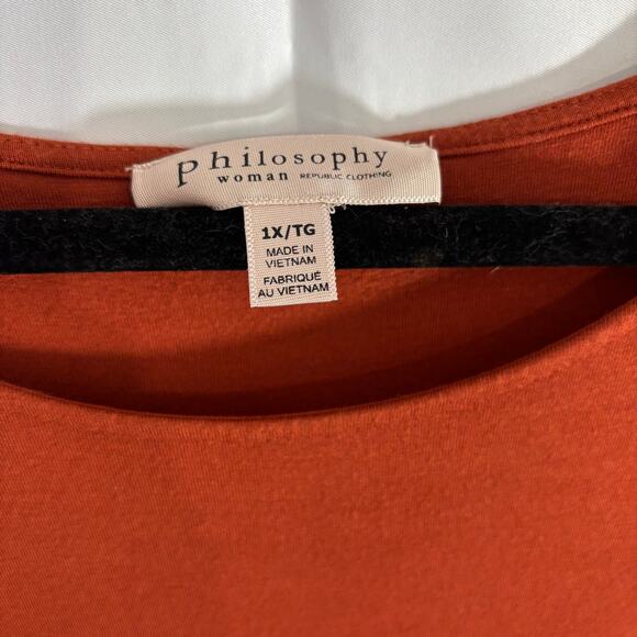 Philosophy Woman 1X Russet Scoop Neck 3/4 Sleeve Blouse – Boho Chic Top - Picture 4 of 4